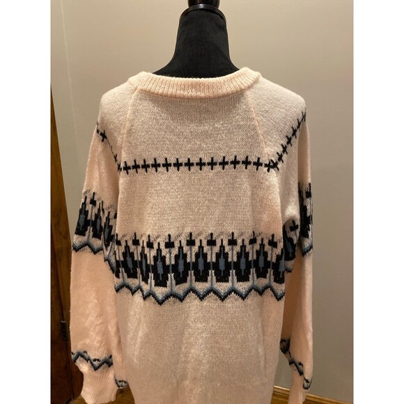 Sweater Dress Size XL Cream Blue Fair Isle Design Loose Knit Lightweight Stylish - Picture 8 of 12